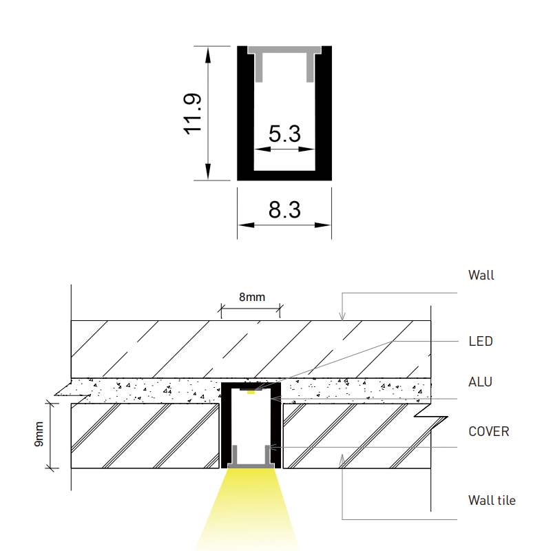 Slim LED Recessed Lighting Channel For 5mm LED Strip